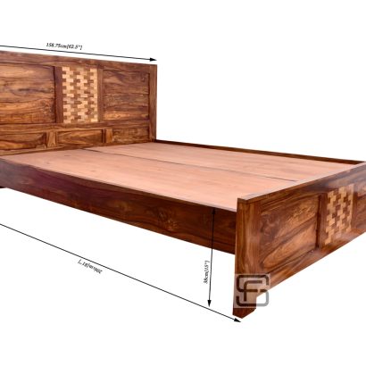 Premium Sheesham Wood Bed online with unique woven chip design