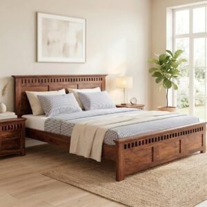 Wooden Bed King Size Solid Wood Bedroom Bed with Headboard