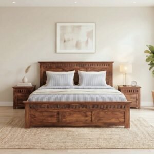Wooden Bed King Size Solid Wood Bedroom Bed with Headboard