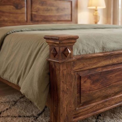 Premium Sheesham Wood Queen Size Bed Without Storage with solid wood panel headboard and durable handcrafted frame for modern bedrooms