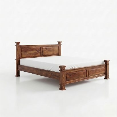 Premium Sheesham Wood Queen Size Bed Without Storage with solid wood panel headboard and durable handcrafted frame for modern bedrooms