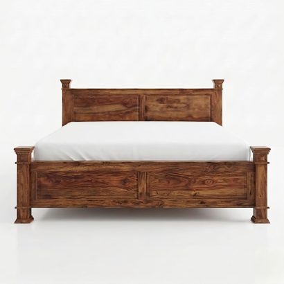 Premium Sheesham Wood Queen Size Bed Without Storage with solid wood panel headboard and durable handcrafted frame for modern bedrooms