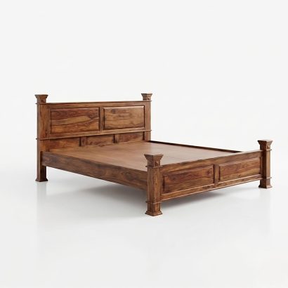 Premium Sheesham Wood Queen Size Bed Without Storage with solid wood panel headboard and durable handcrafted frame for modern bedrooms
