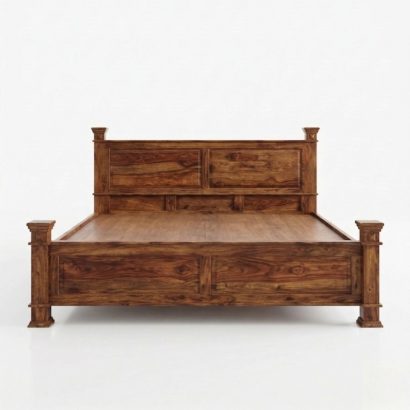 Premium Sheesham Wood Queen Size Bed Without Storage with solid wood panel headboard and durable handcrafted frame for modern bedrooms