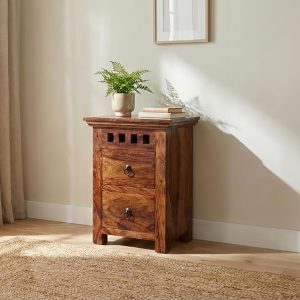 Solid Sheesham Wood Bedside Table with Drawer for Bedroom