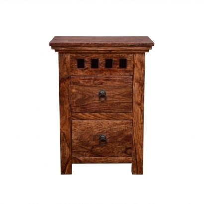 Solid Sheesham Wood Bedside Table with Drawer for Bedroom