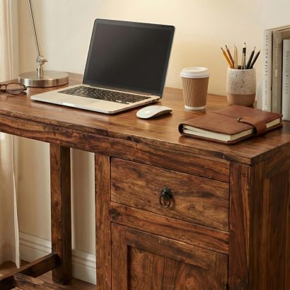 Solid Sheesham Wood Study Table with Drawer and Cabinet for Home Office