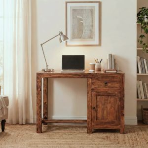 Solid Sheesham Wood Study Table with Drawer and Cabinet for Home Office