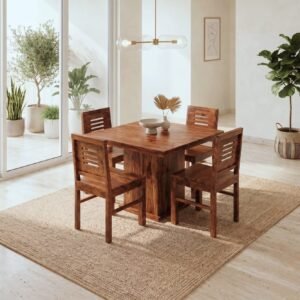 Solid wood square dining table set with four chairs