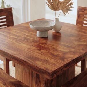 Solid wood square dining table set with four chairs