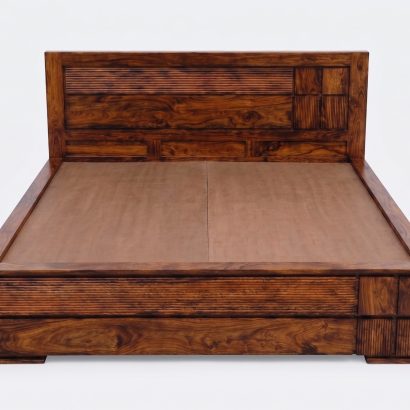 Solid Wood Bed Online Without Storage in premium Sheesham wood with modern slatted headboard