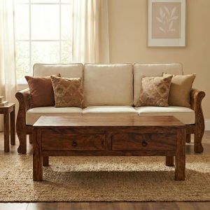 Solid Sheesham Wood Coffee Table with Storage Drawers for Living Room