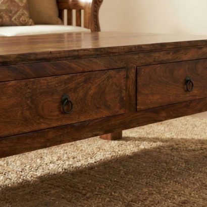 Solid Sheesham Wood Coffee Table with Storage Drawers for Living Room