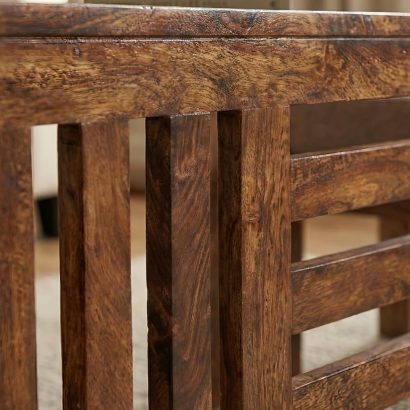 Solid Sheesham wood coffee table set with 2 cushioned stools for living room