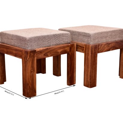 Solid Sheesham wood coffee table set with 2 cushioned stools for living room
