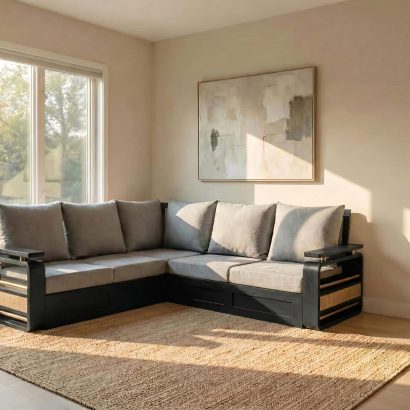 Solid Sheesham wood L shape Sofa Set