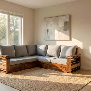 Solid Sheesham wood L shape Sofa Set