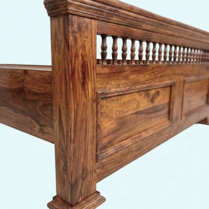 Solid Sheesham Wood Bed with Carved Headboard for Modern Bedroom