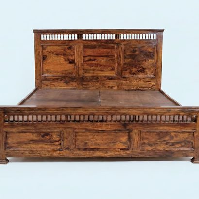 Solid Sheesham Wood Bed with Carved Headboard for Modern Bedroom