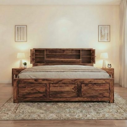 Solid wood storage bed with drawers