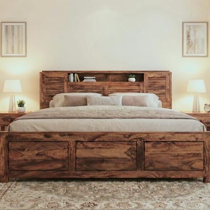 Solid wood storage bed with drawers