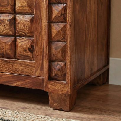 Modern wooden dressing table with large mirror and storage unit