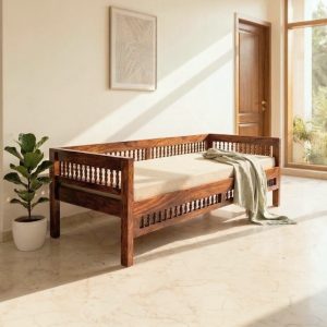 Solid Sheesham Wood Diwan Bed with spindle design for living room and bedroom