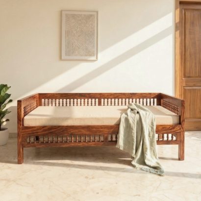 Solid Sheesham Wood Diwan Bed with spindle design for living room and bedroom
