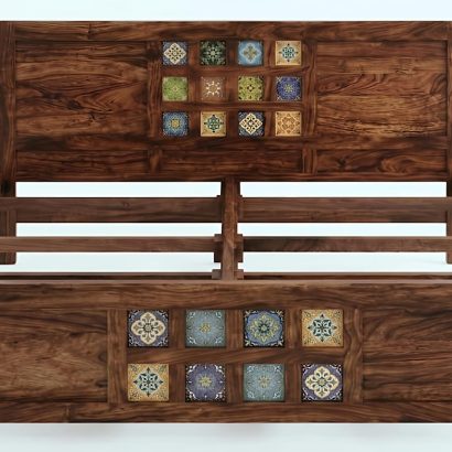 Solid wood bed with tile design in modern bedroom