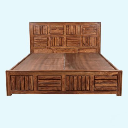 Modern Solid Wood Double Bed with Designer Headboard