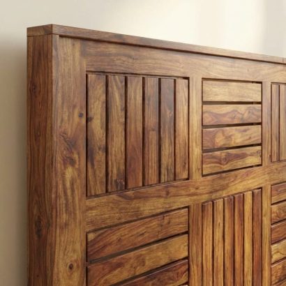 Modern Solid Wood Double Bed with Designer Headboard