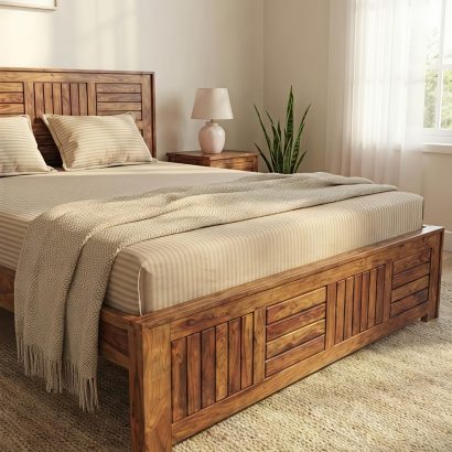 Modern Solid Wood Double Bed with Designer Headboard