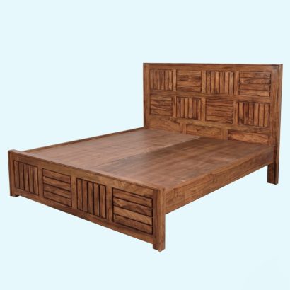 Modern Solid Wood Double Bed with Designer Headboard