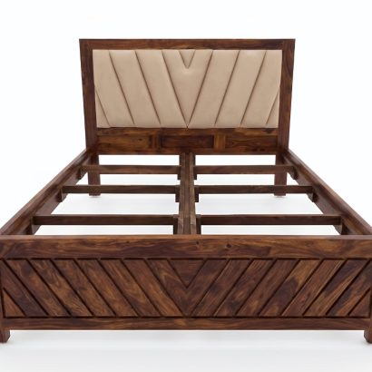 Premium solid wood upholstered bed with cushioned headboard and elegant modern bedroom interior