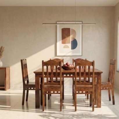 Solid Sheesham Wood Kuber 4 Seater Dining Table Set in Natural Finish - ShivamWood.in Hyderabad