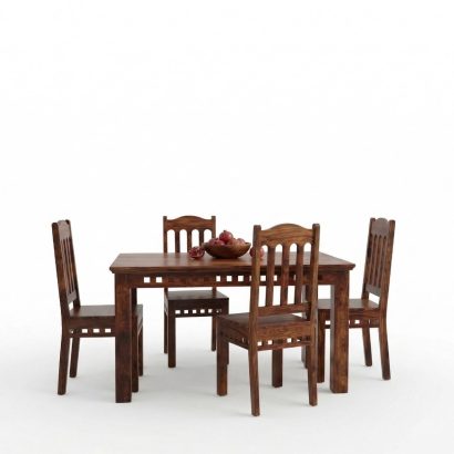 Solid Sheesham Wood Kuber 4 Seater Dining Table Set in Natural Finish - ShivamWood.in Hyderabad