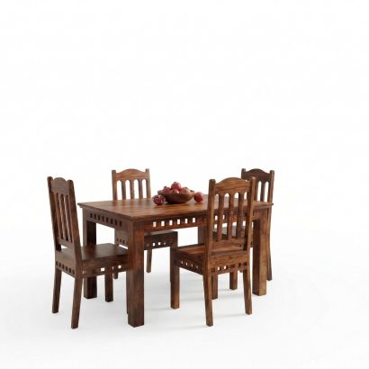 Solid Sheesham Wood Kuber 4 Seater Dining Table Set in Natural Finish - ShivamWood.in Hyderabad