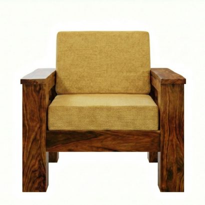 Solid Wood Sofa Set with Geometric Carved Arms - Sheesham Wood