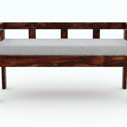 Premium wooden daybed bench with cushion in natural sheesham wood finish.