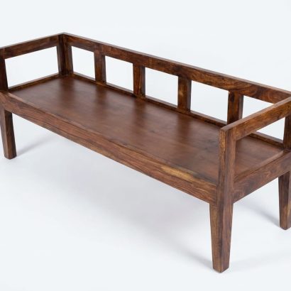 Premium wooden daybed bench with cushion in natural sheesham wood finish.