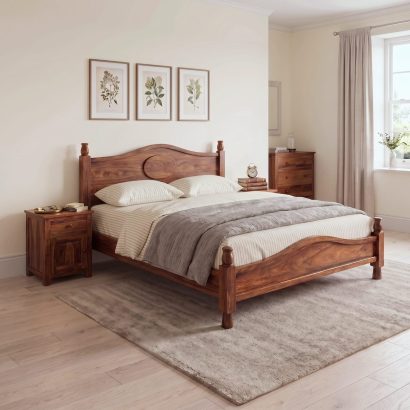 Solid Sheesham Wood Bed with Curved Headboard | Shivam Furniture