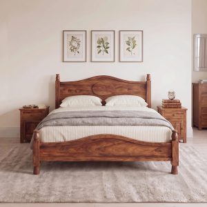 Solid Sheesham Wood Bed with Curved Headboard | Shivam Furniture