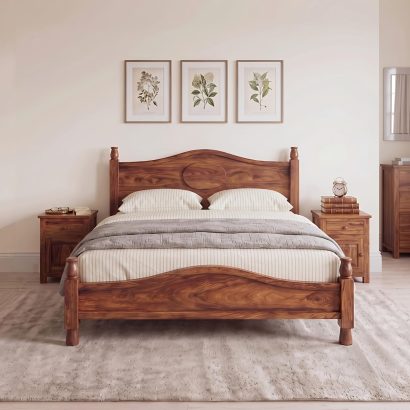 Solid Sheesham Wood Bed with Curved Headboard | Shivam Furniture