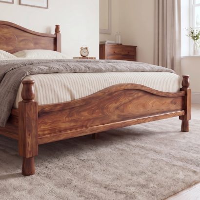 Solid Sheesham Wood Bed with Curved Headboard | Shivam Furniture
