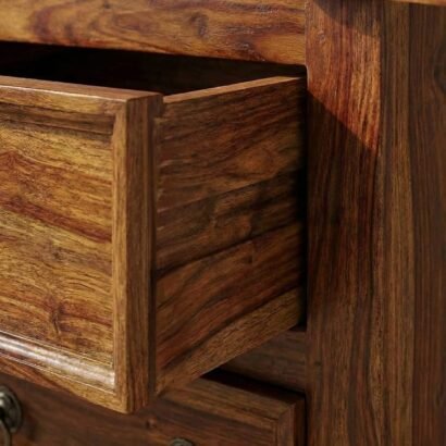 Solid Sheesham Wood Pooja Mandir with Jaali Doors and Drawers