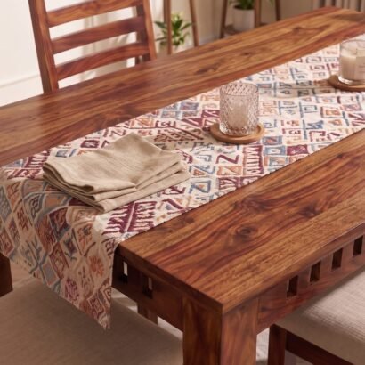 4 Seater Wooden Dining table set with beige cushioned chairs