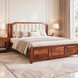 Solid Wood Upholstered Bed with Cushioned Headboard