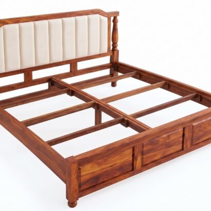 Solid Wood Upholstered Bed with Cushioned Headboard