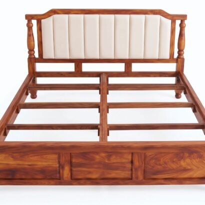 Solid Wood Upholstered Bed with Cushioned Headboard