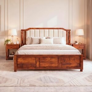 Solid Wood Upholstered Bed with Cushioned Headboard